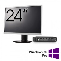 Pachet Calculator Refurbished HP EliteDesk 800 G2 Mini PC, Intel Core i5-6500 3.20-3.60GHz, 8GB DDR4, 256GB SSD + Monitor 24 Inch + Windows 10 Pro