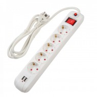 Prelungitor Spacer PP-5-18-USB, USB 2.1 Quick Charge x 2, Schuko x 5, cablu 1.8m, 16A, protectie copii, protectie supratensiune, alb Prelungitor Spacer PP-5-18-USB, USB 2.1 Quick Charge x 2, Schuko x 5, cablu 1.8m, 16A, protectie copii, protectie supratensiune, alb