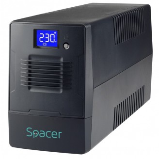 UPS Spacer Line Interactive cu management, LCD, 600VA/ 360W, AVR, 2 x Schuko, 1 x baterie 12V/7Ah, conector USB, combo RJ11/RJ45 UPS Spacer Line Interactive cu management, LCD, 600VA/ 360W, AVR, 2 x Schuko, 1 x baterie 12V/7Ah, conector USB, combo RJ11/RJ45