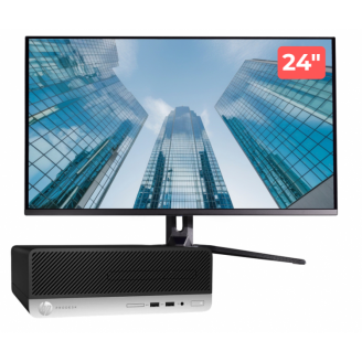 Pachet PC Second Hand HP ProDesk 400 G4 SFF, Intel Core i5-6500 3.20 - 3.60GHz, 8GB DDR4, 256GB NVMe SSD + Monitor 24"